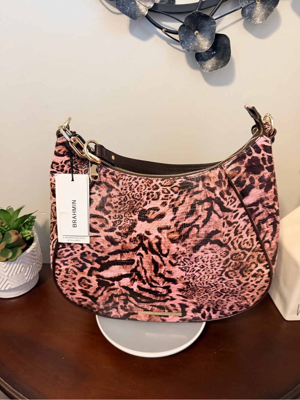 Brahmin Blush Amira Pink and Brown Leopard-Print Shoulder Bag